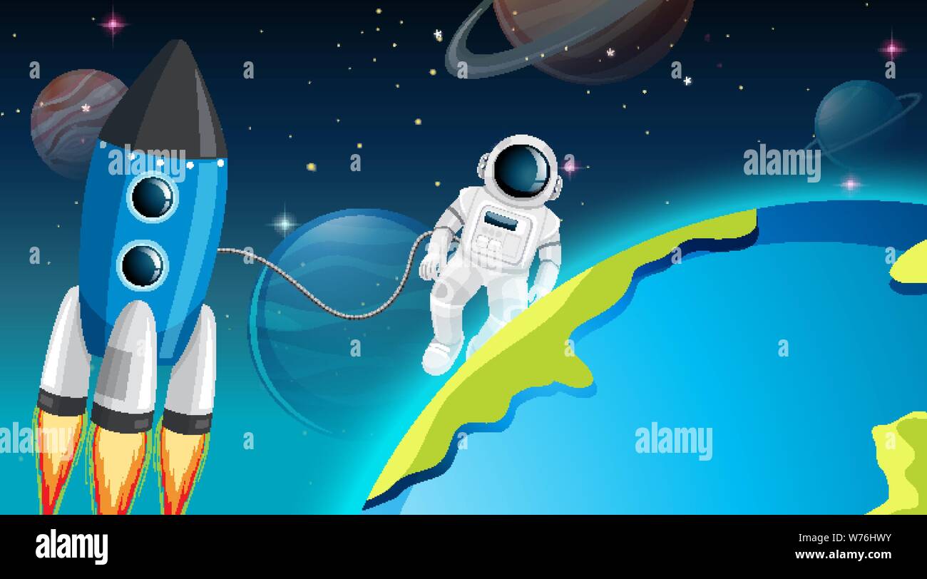 Astronaut and rocket scene illustration Stock Vector Image & Art - Alamy
