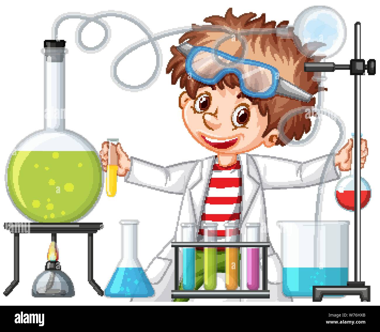 Scientist working with science tools in lab illustration Stock Vector