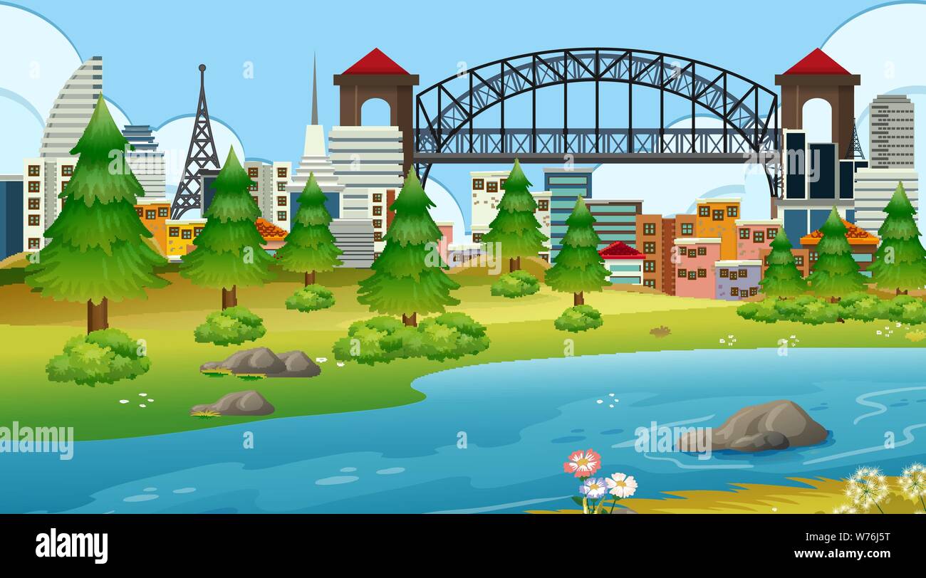 Park in city with river illustration Stock Vector Image & Art - Alamy