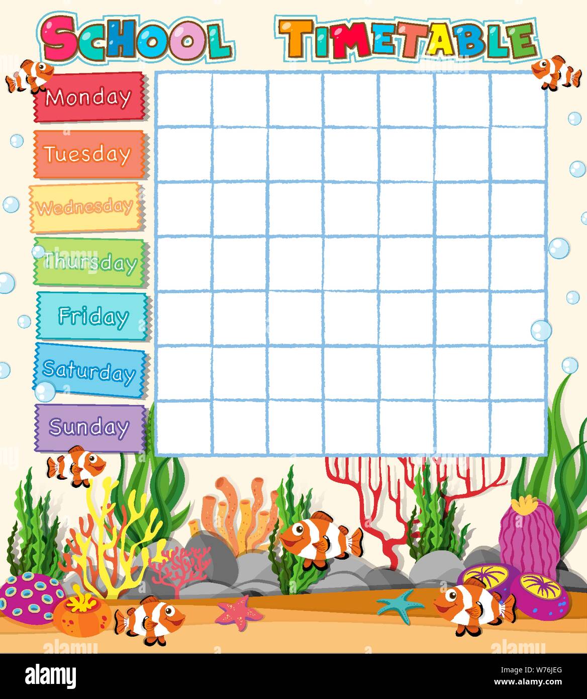 Blank Timetable Chart