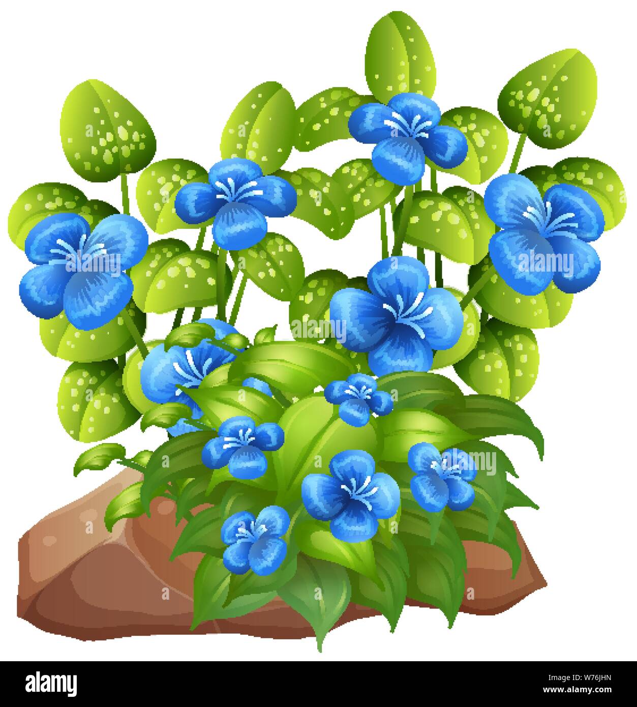 Blue flowers with leaves on white background illustration Stock Vector ...