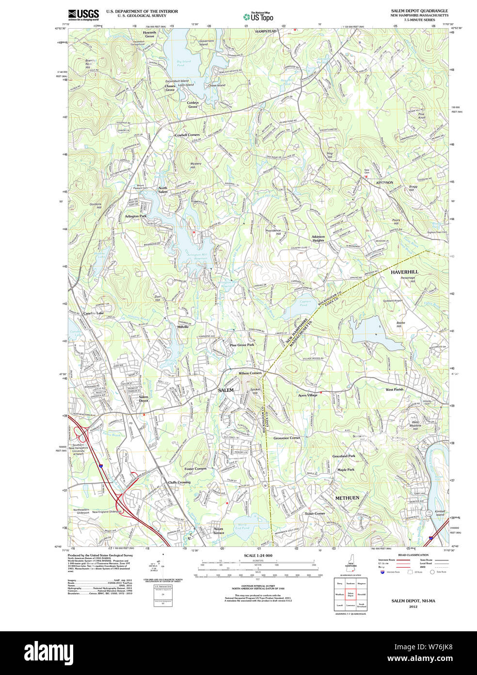 USGS TOPO Map New Hampshire NH Salem Depot 20120517 TM Restoration Stock Photo