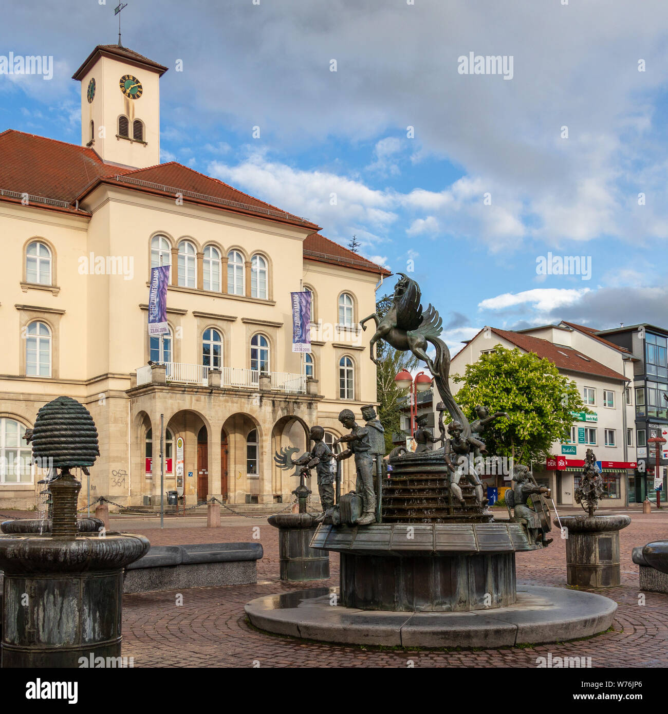 Sindelfingen, Baden Wurttemberg/Germany - May 11, 2019: City Gallery building, Stadtgalerie and market fountain. Stock Photo