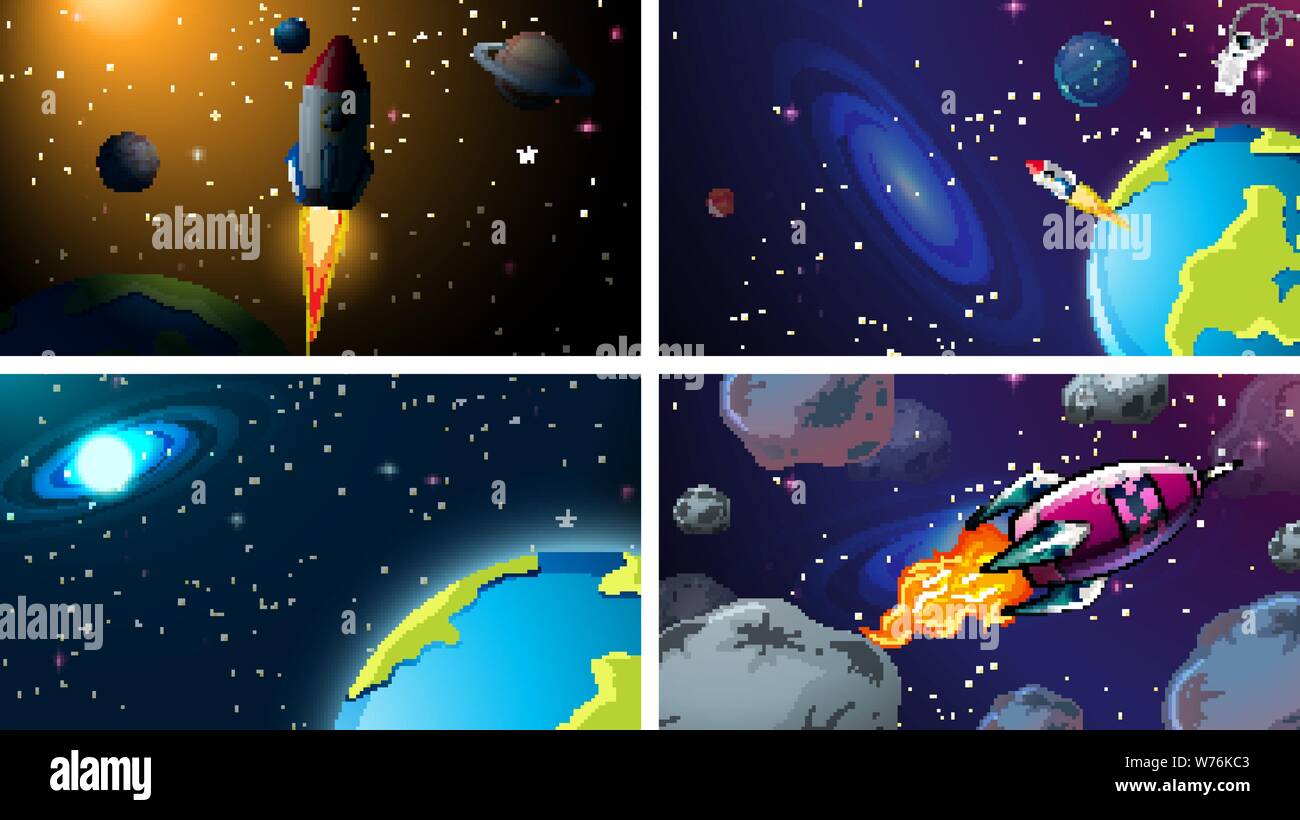 Space background scene set illustration Stock Vector Image & Art - Alamy