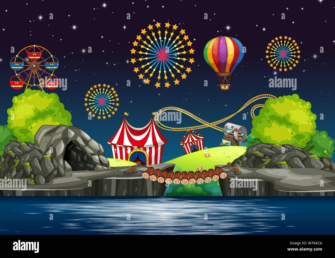 Scene background design with circus at night illustration Stock Vector ...