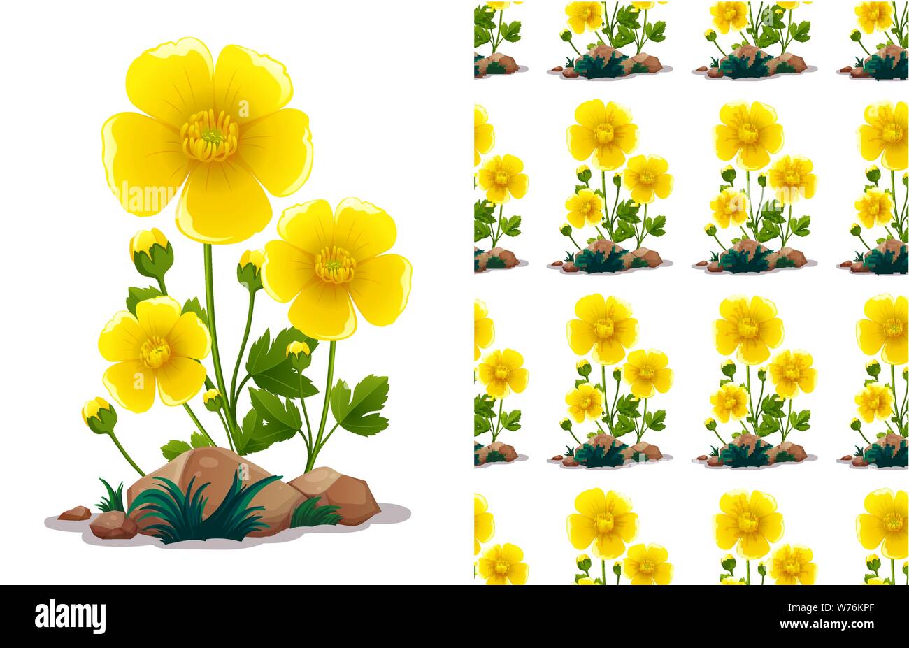 Seamless background design with yellow flowers and green leaves ...