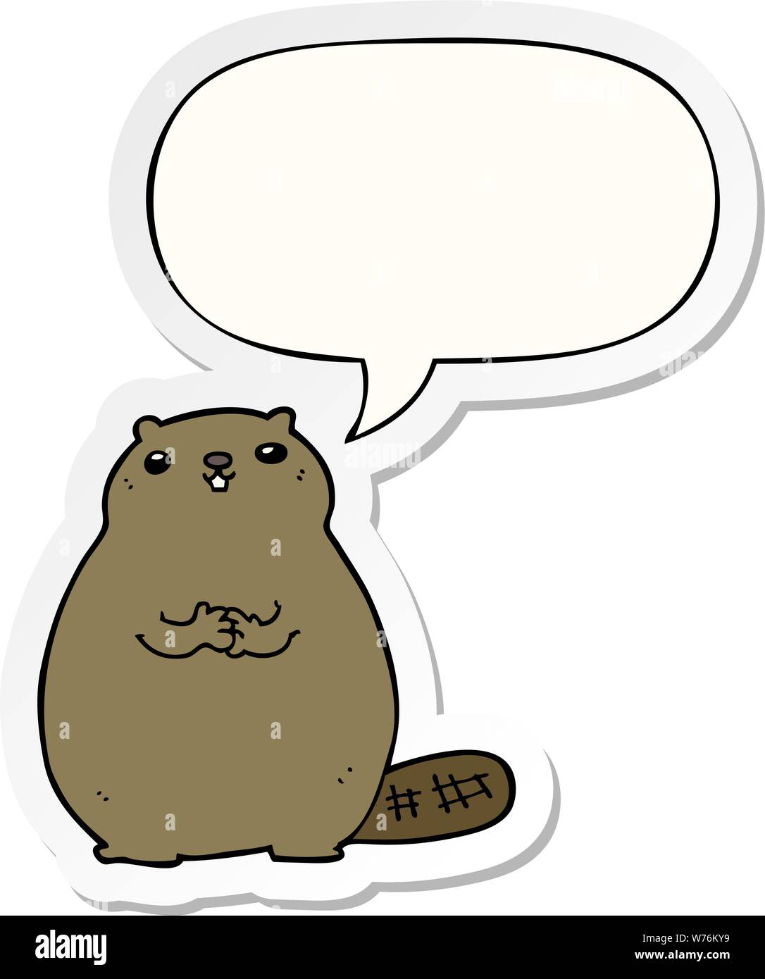 cartoon beaver with speech bubble sticker Stock Vector