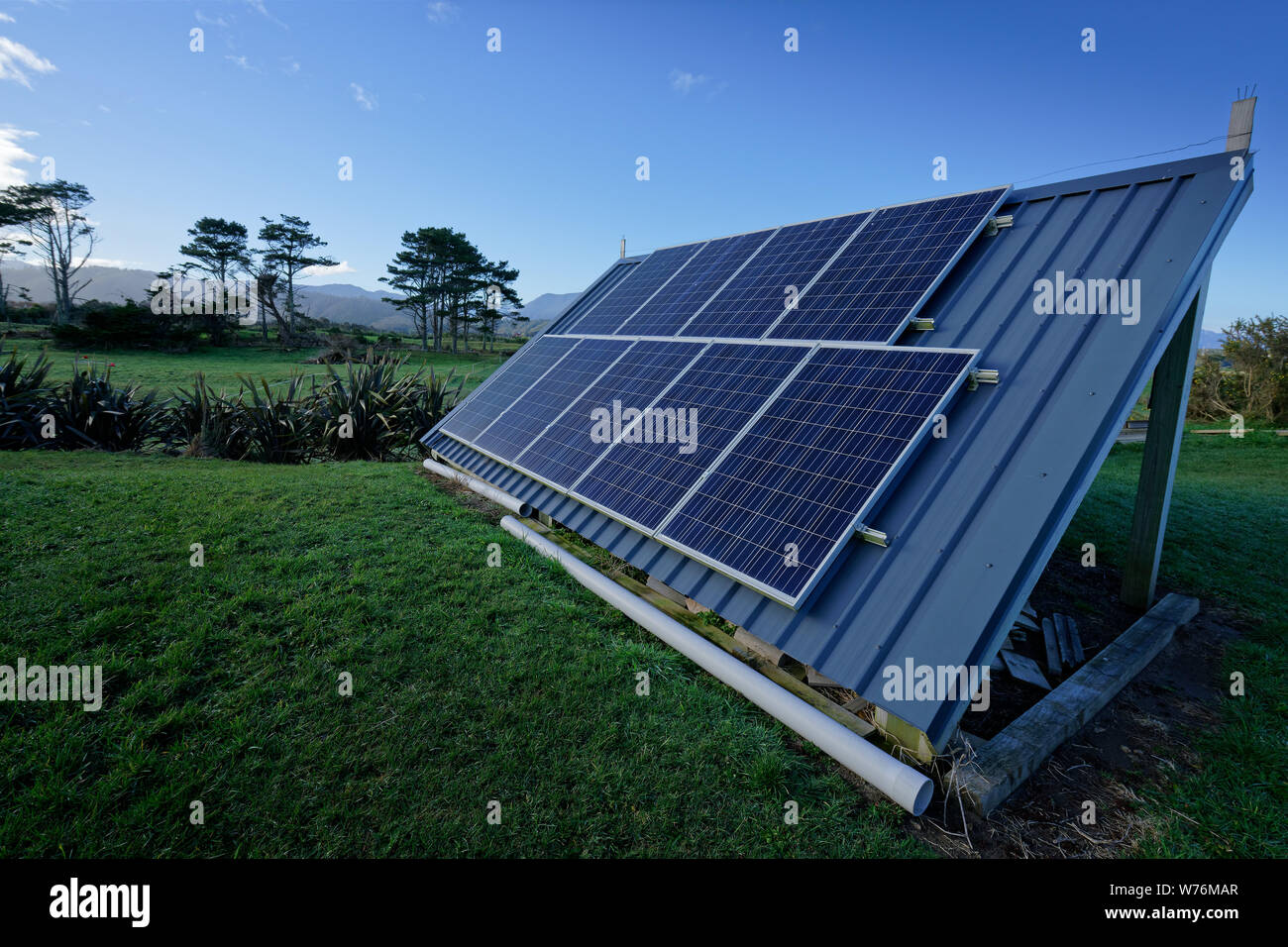 Living off the grid. Solar panels providing electricity to an off grid