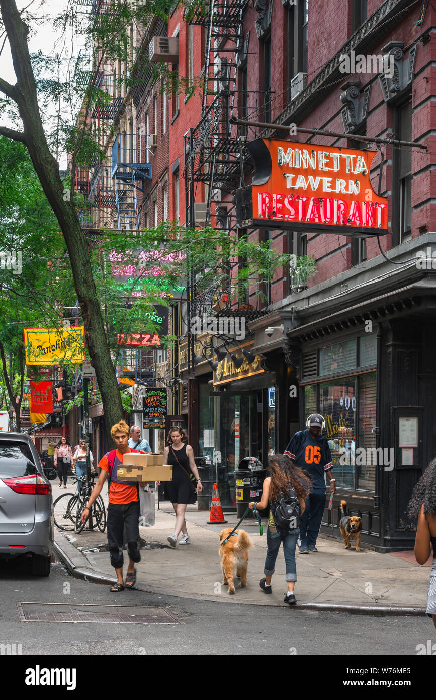 New York, view in summer of MacDougal Street in the center of Greenwich