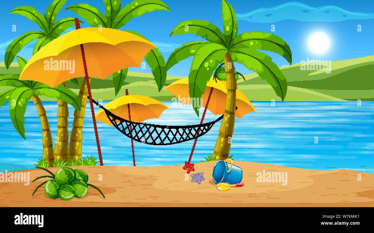 Empty nature beach ocean coastal landscape illustration Stock Vector ...