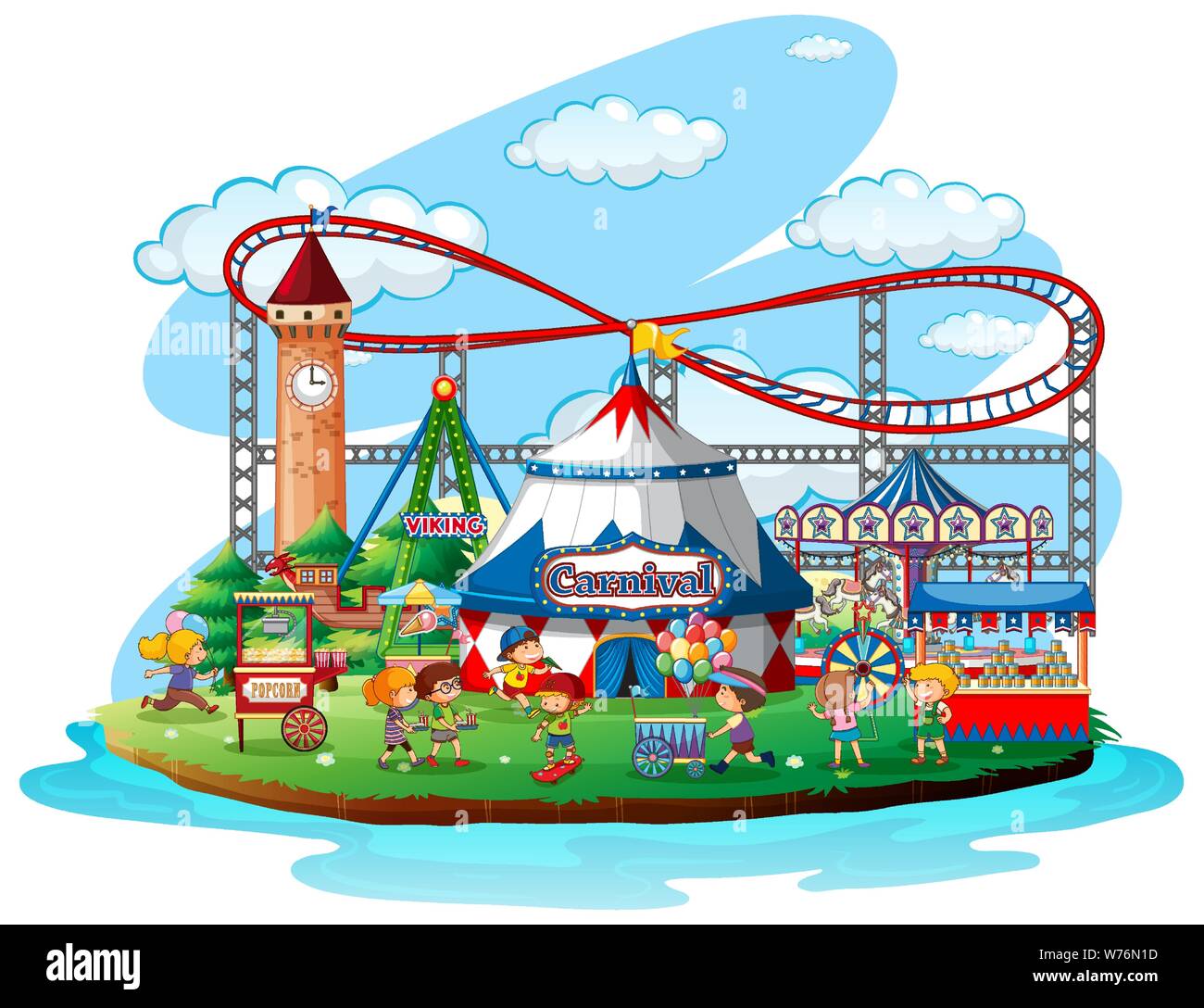 Fun fair amusement park in background of a field illustration  CanStock