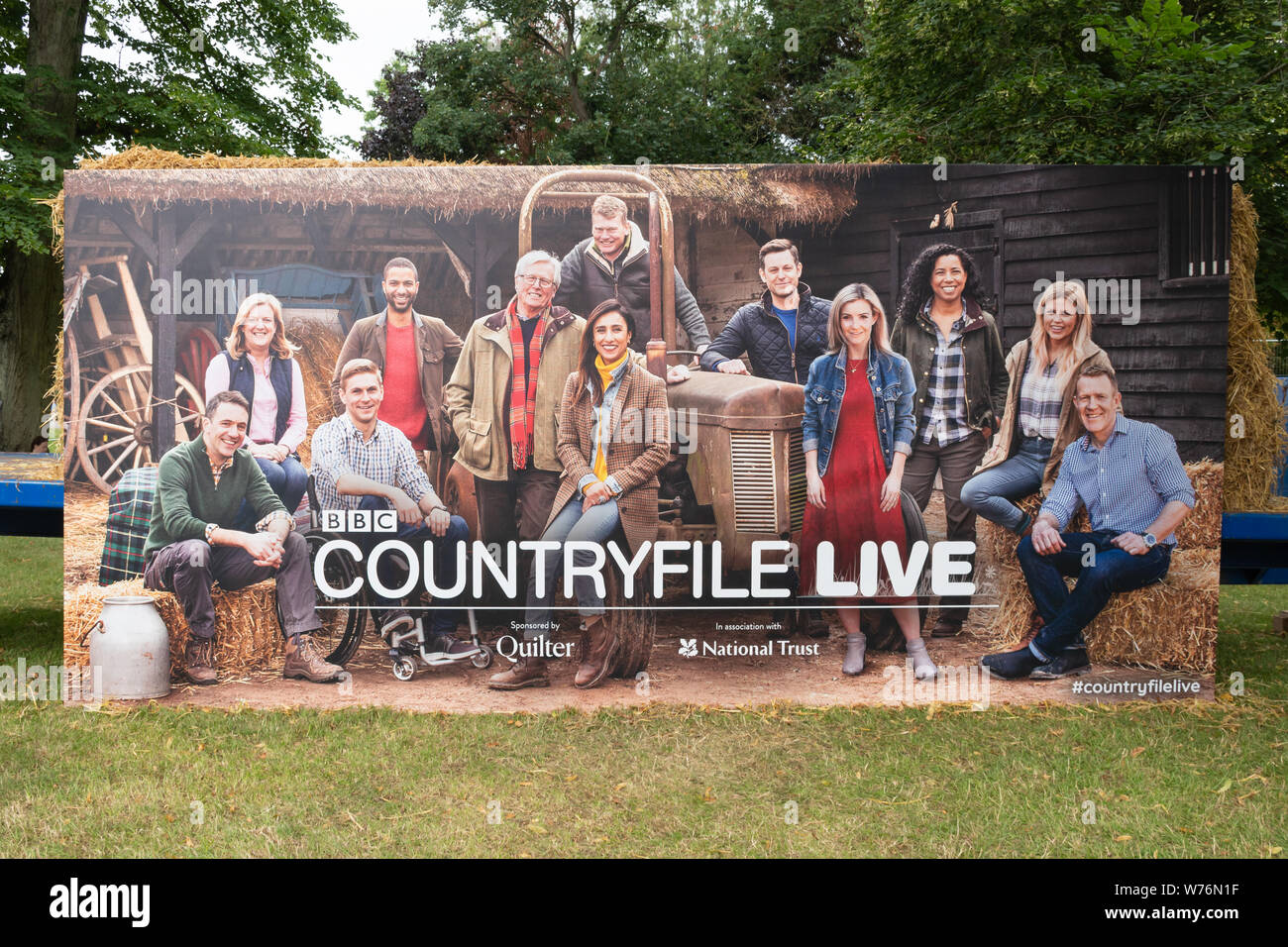 Large poster with photographs of the BBC Countryfile presenters at the Countryfile Live 2019 show. Stock Photo
