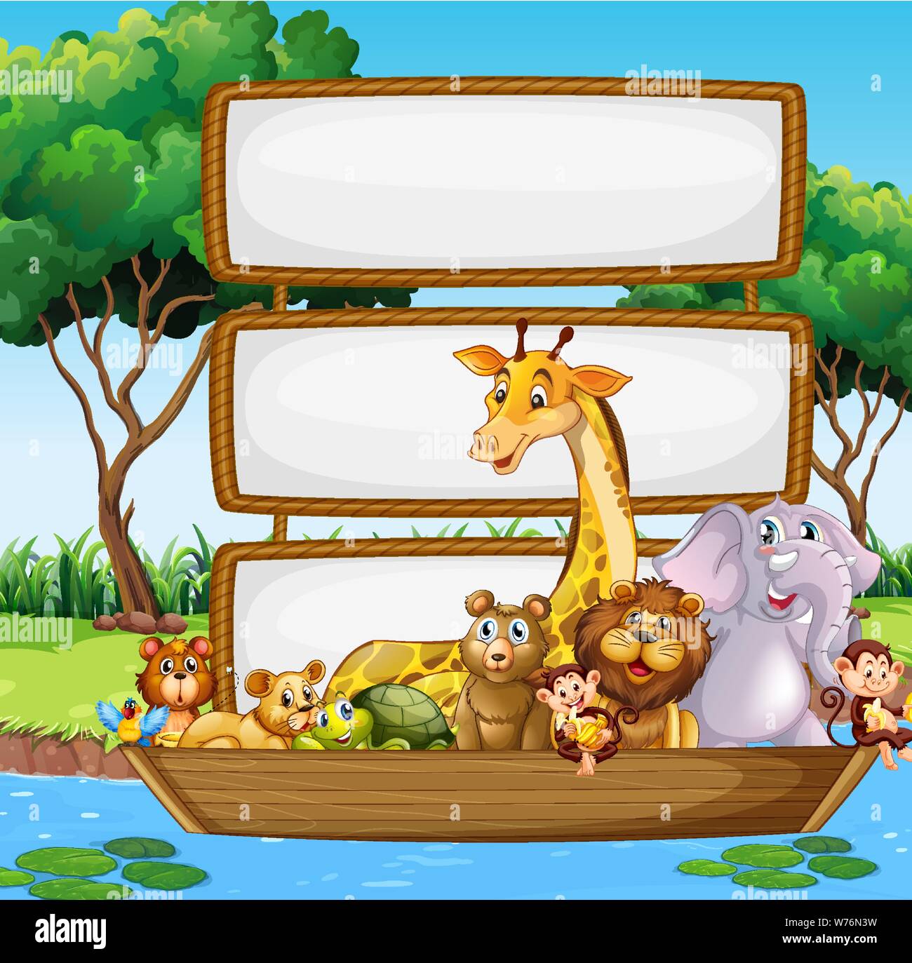 Border template design with cute animals illustration Stock Vector ...