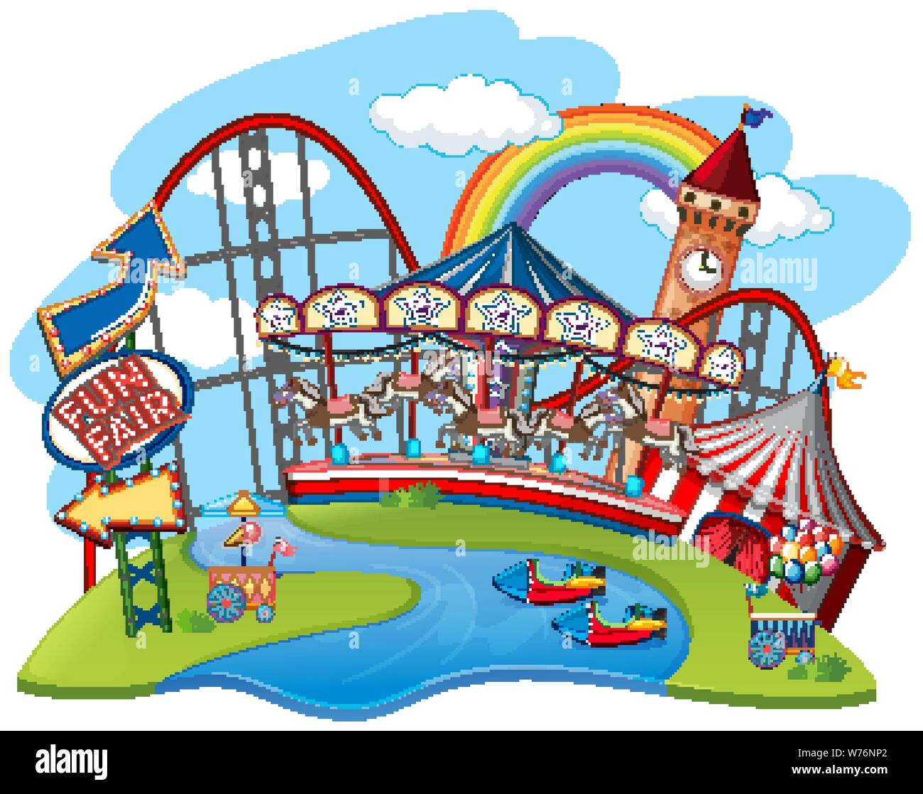 Background design with rides at themepark illustration Stock Vector
