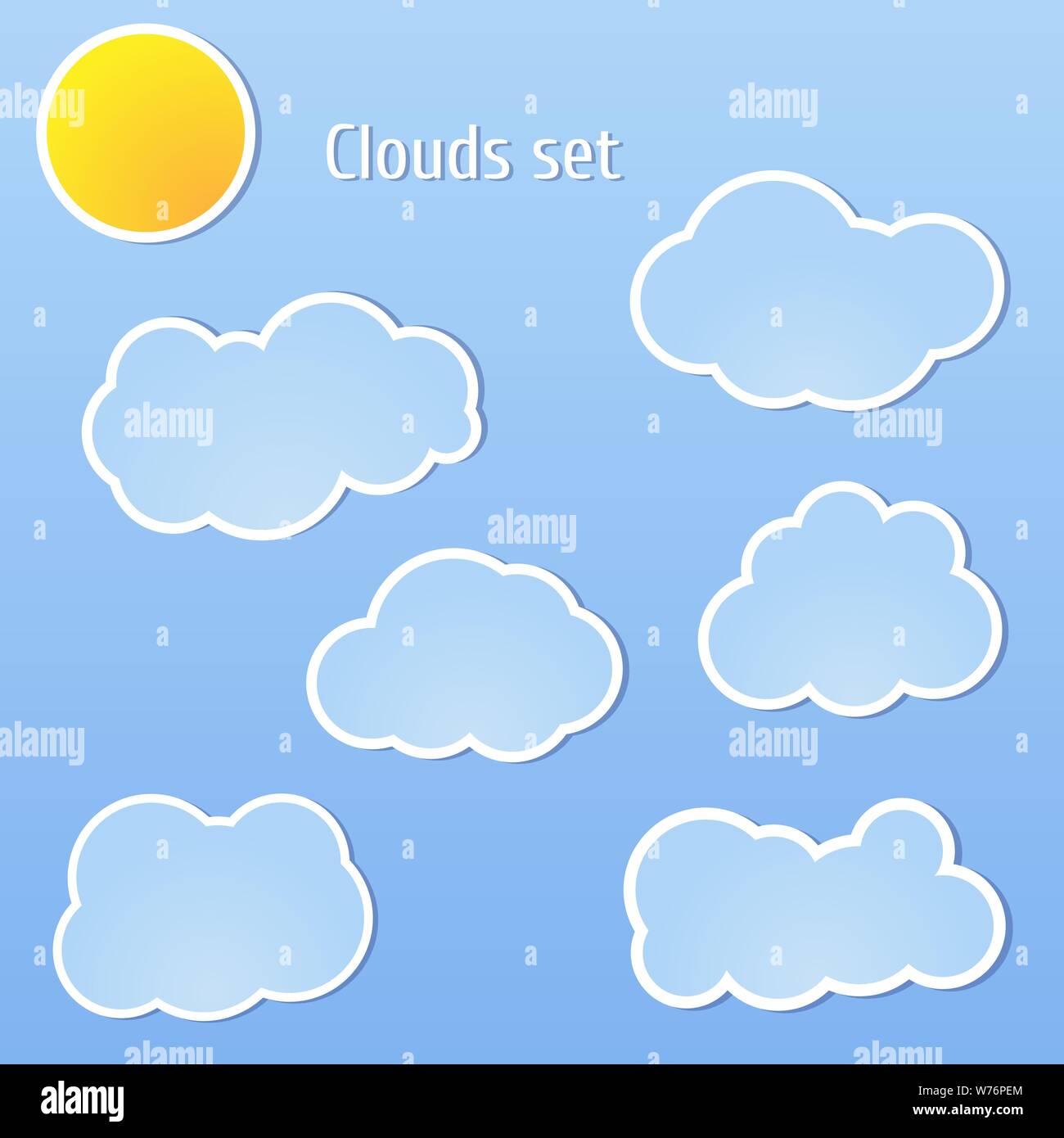 Clouds set and sun Stock Vector
