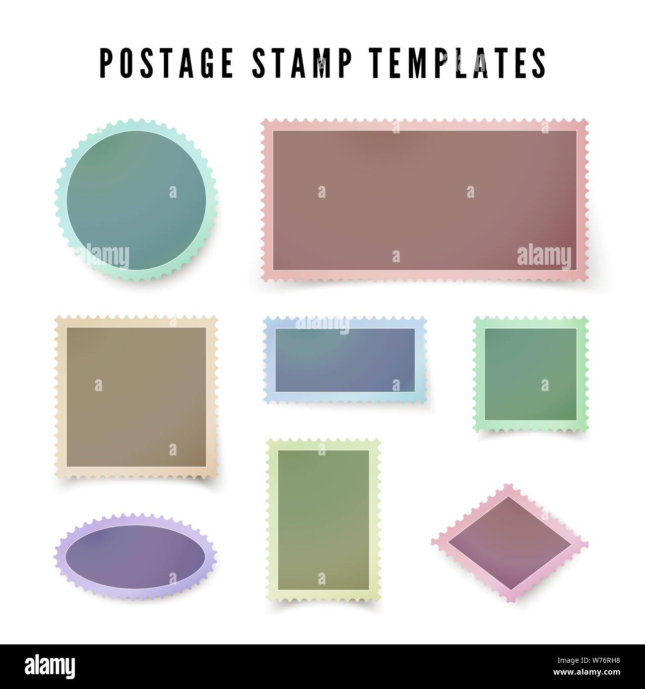 Retro colorful postal stamp template with shadow. Blank postage stamp with  perforated border. Vector illustration isolated on white background Stock  Vector Image & Art - Alamy
