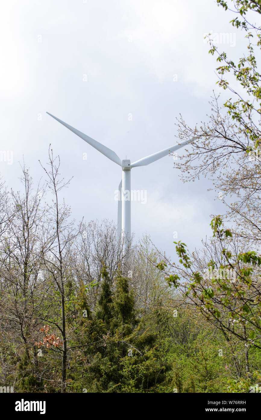 Detail of a wind turbine in the Monte Galletto wind farm in Bologna