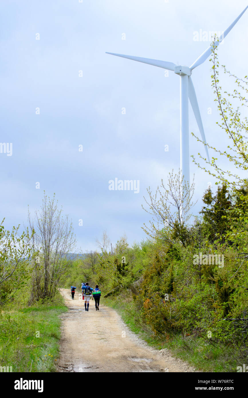Detail of a wind turbine in the Monte Galletto wind farm in Bologna