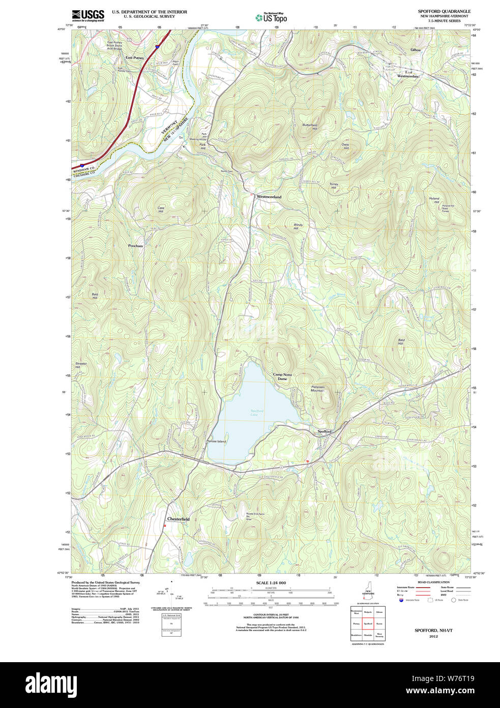 USGS TOPO Map New Hampshire NH Spofford 20120613 TM Restoration Stock Photo