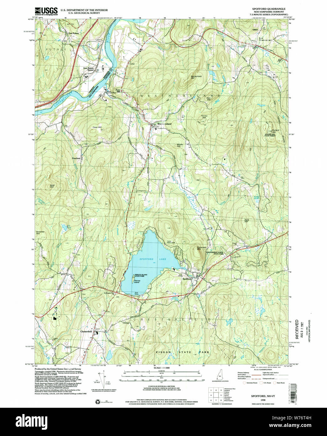USGS TOPO Map New Hampshire NH Spofford 329798 1998 24000 Restoration Stock Photo