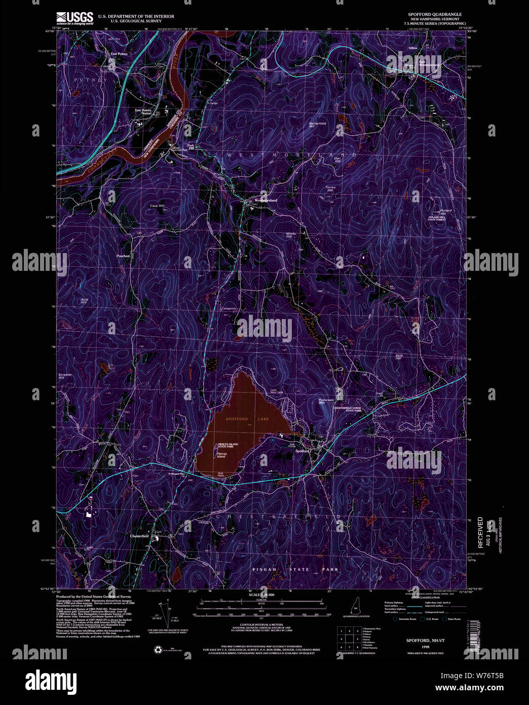 USGS TOPO Map New Hampshire NH Spofford 329798 1998 24000 Inverted Restoration Stock Photo