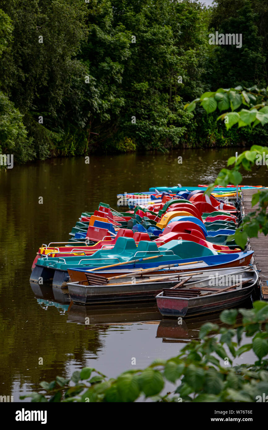 pedalo harbour with colorful boats Stock Photo