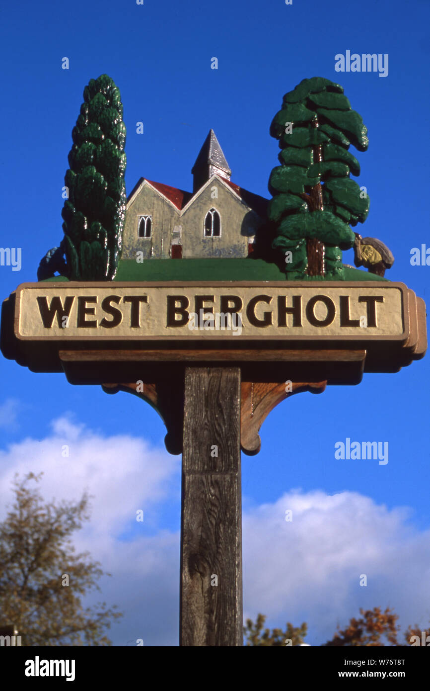 Village sign, West Bergholt Stock Photo Alamy