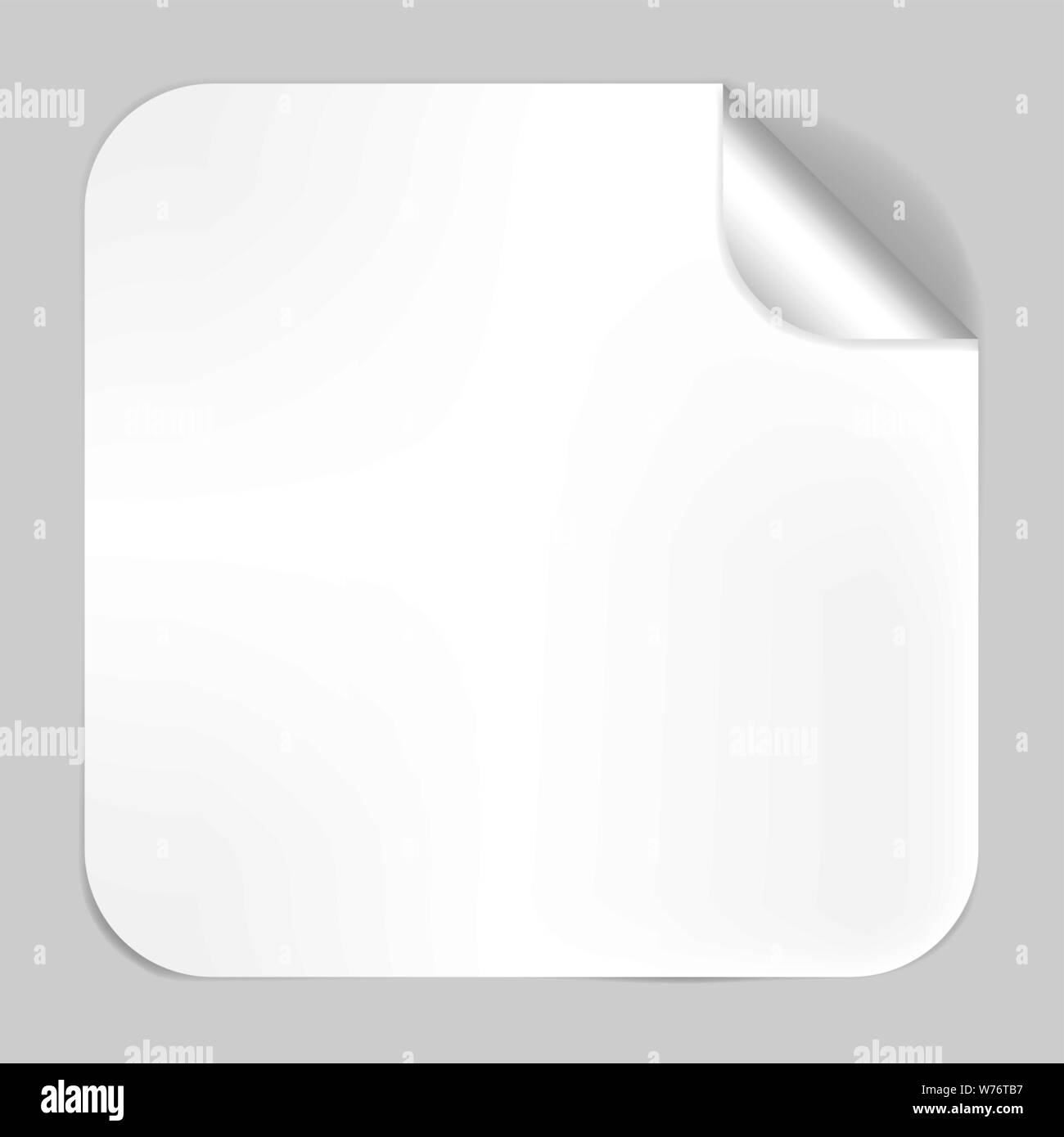 Square blank white sticker with peeled off corner, vector mockup. Foil or paper label template Stock Vector