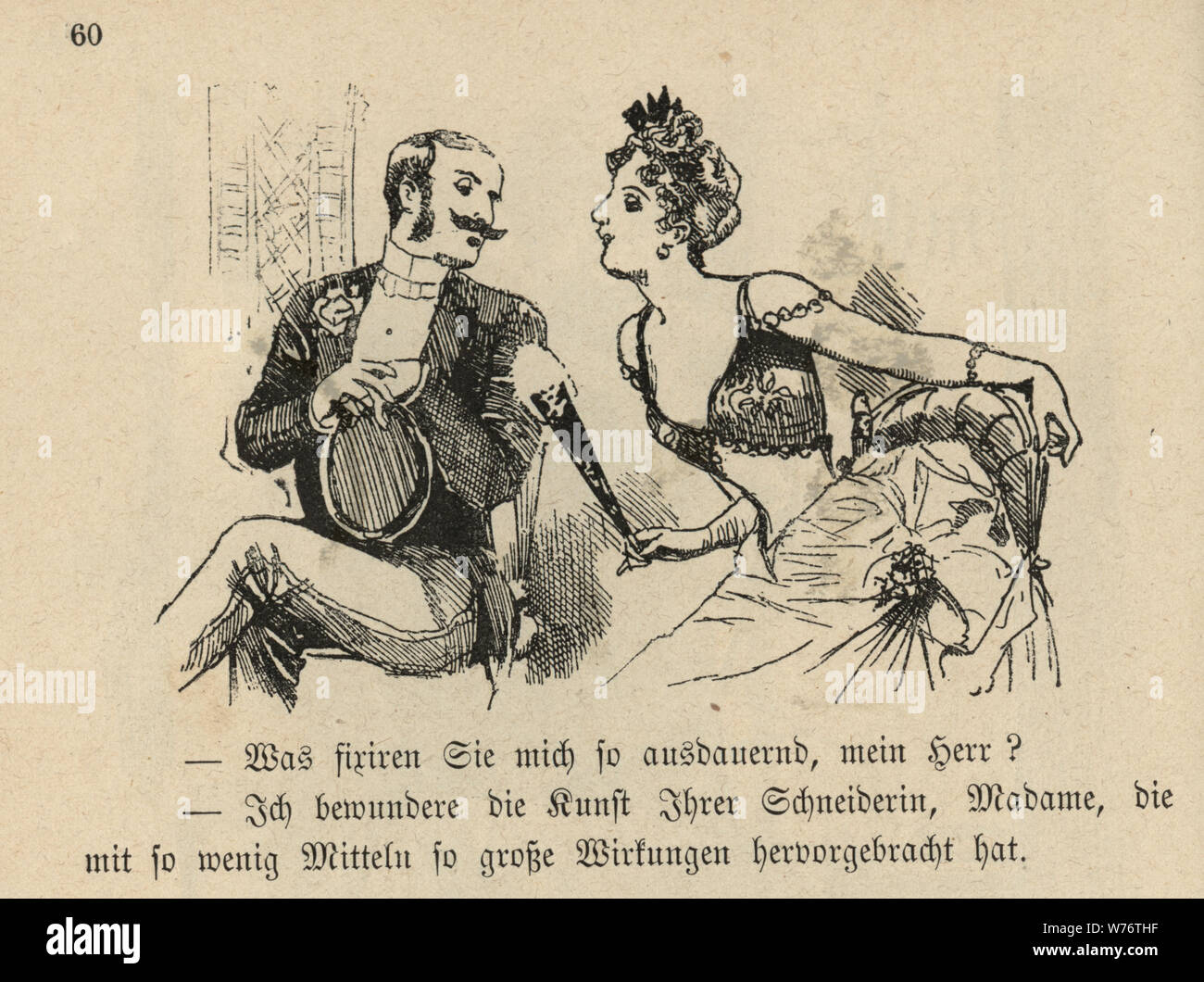 German cartoon of a couple flirting at the opera, 19th Century Stock Photo
