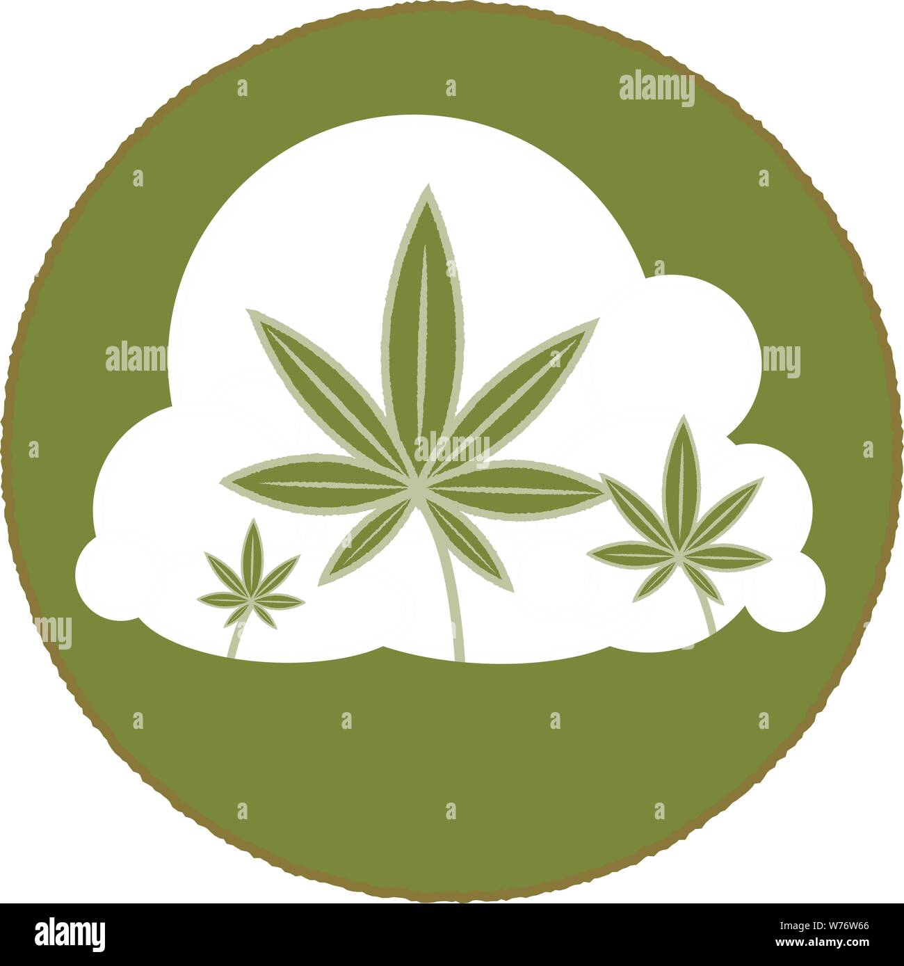 Cloud or smoke with marijuana leaves silhouetted out of the cloud. Stock Vector
