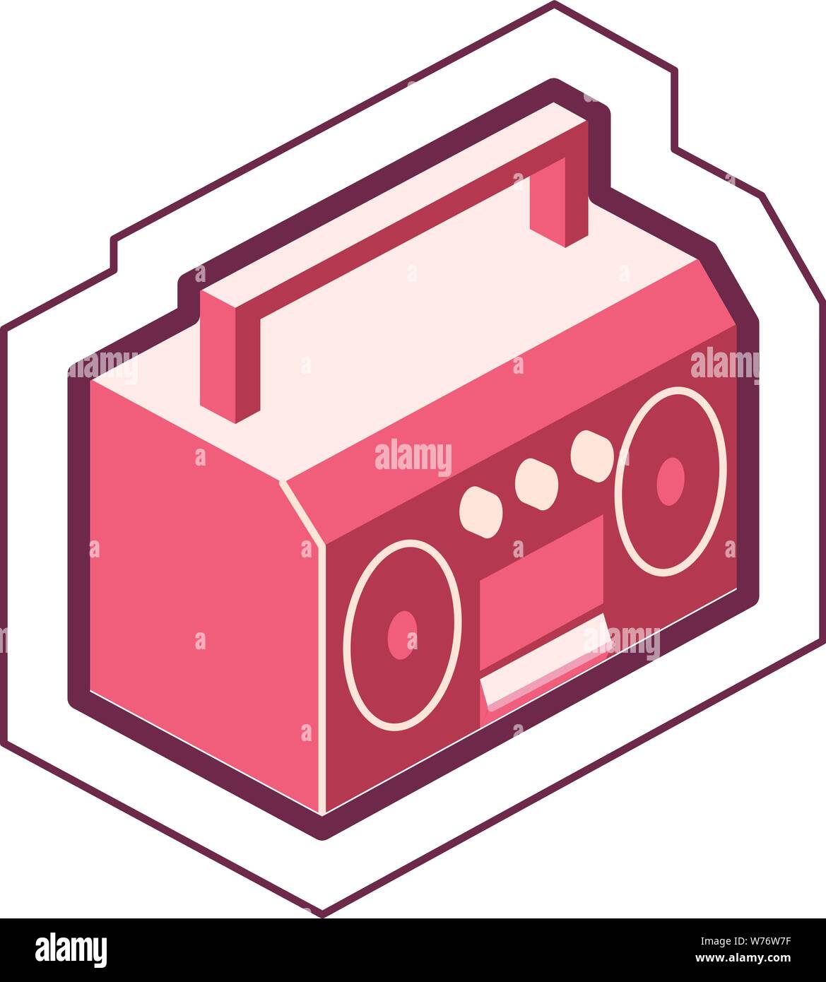 Iconic simple portable boom box sound system graphic with an outline Stock Vector