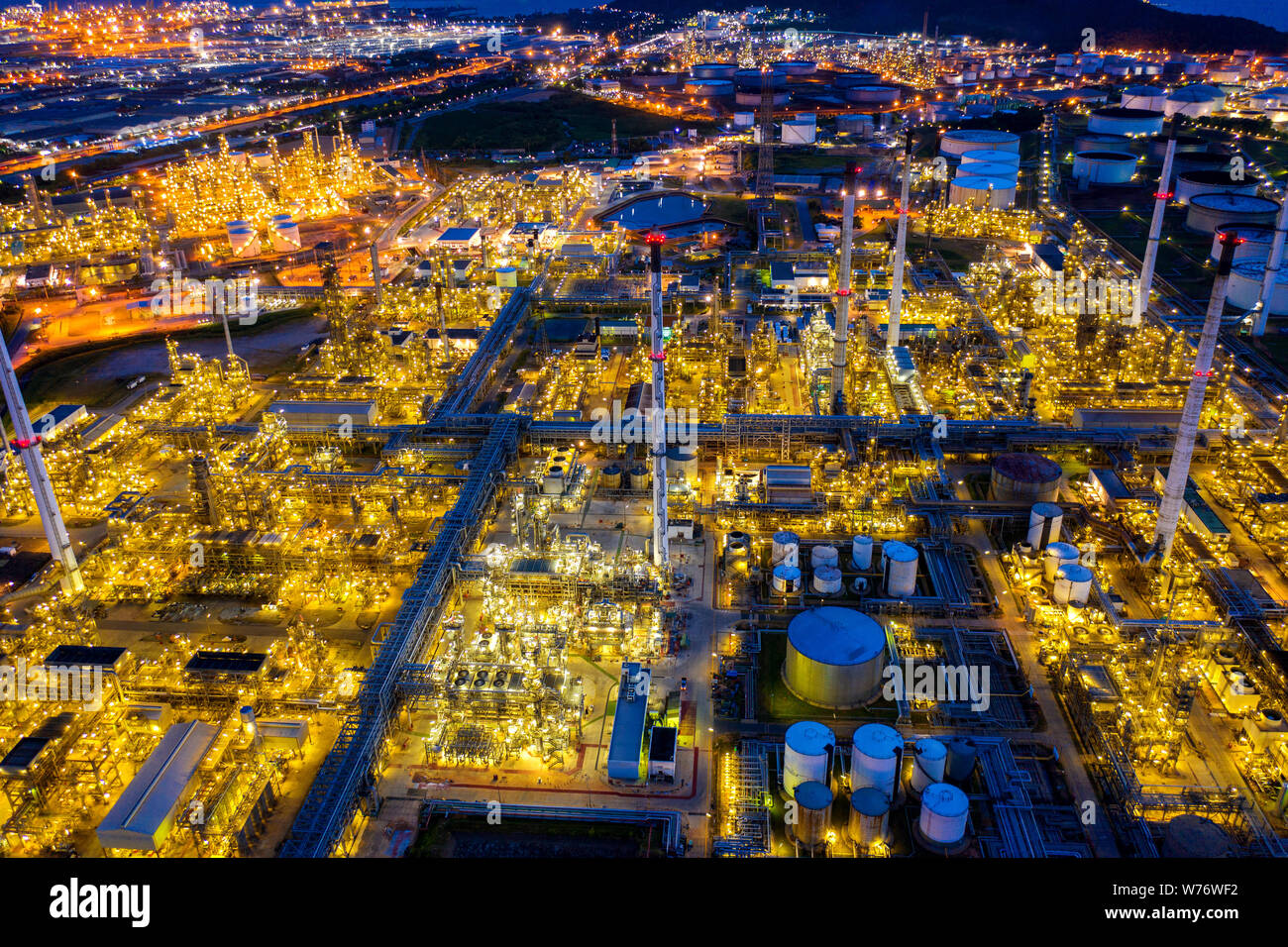 Aerial view of Oil refinery at twilight Stock Photo - Alamy