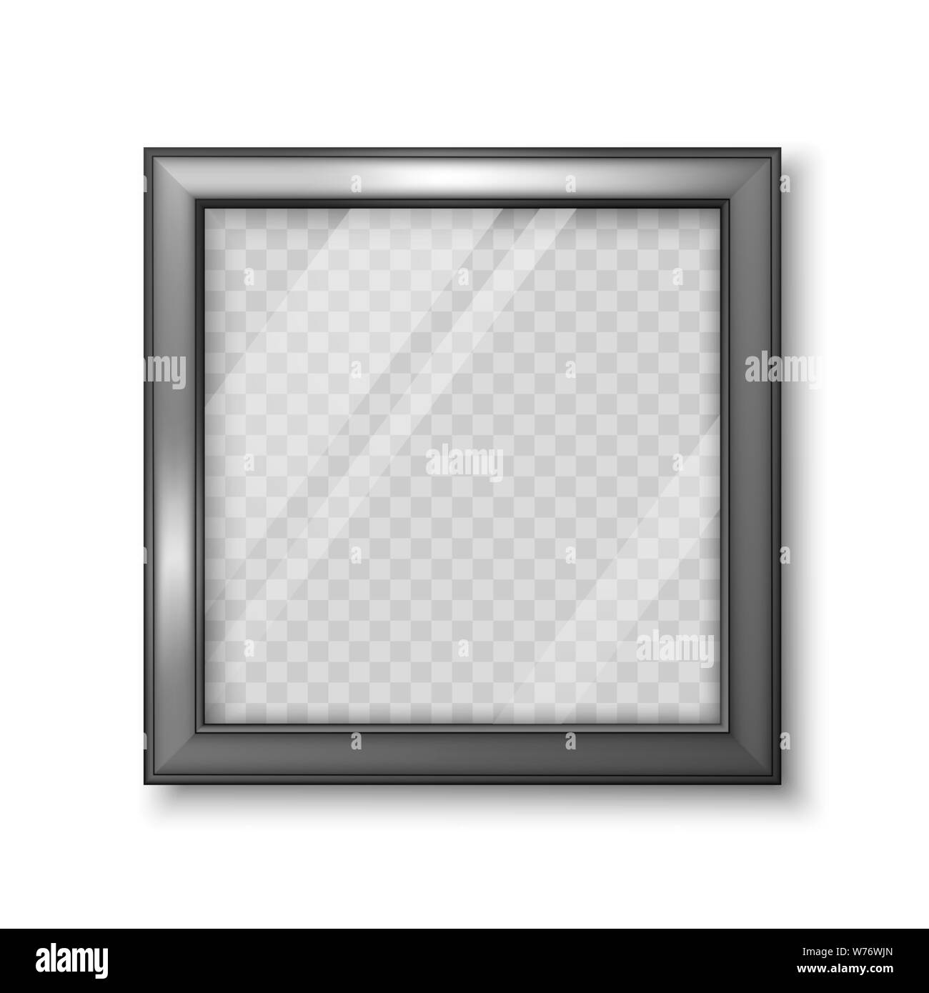 Realistic square black frame with transparent background for photo or picture. Vector illustration isolated on white background Stock Vector