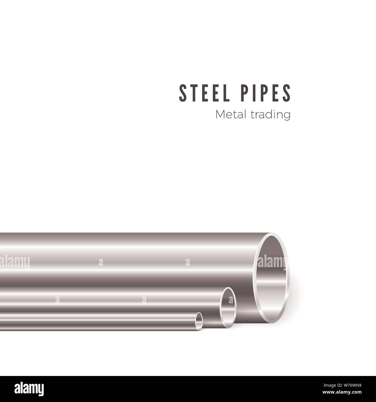 Metal pipe manufacturing. Group of new iron tubes. Piping production