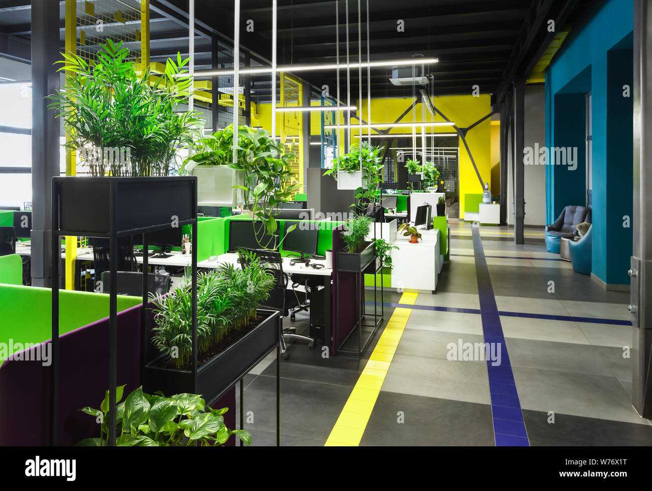 floral open office interior in loft style with places for open office apa