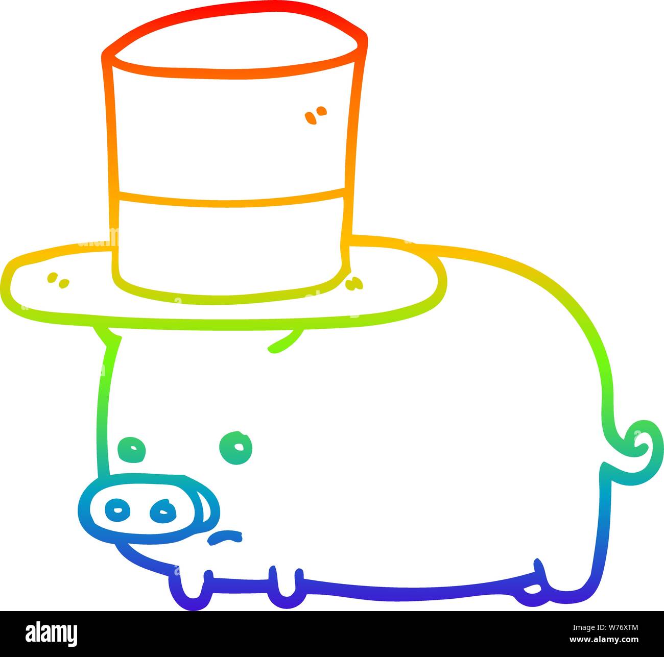 Rainbow Gradient Line Drawing Of A Cartoon Pig Wearing Top Hat Stock Vector Image Art Alamy