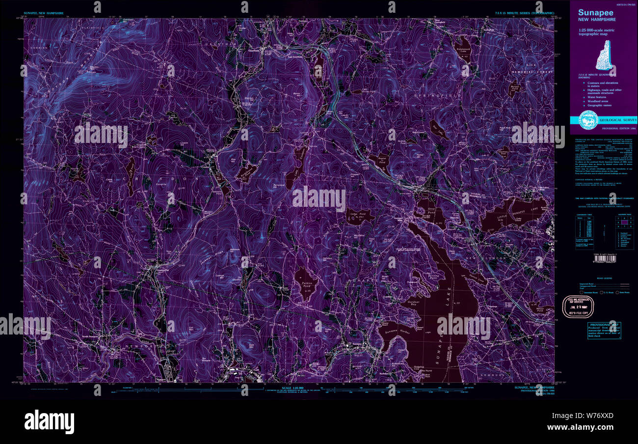 USGS TOPO Map New Hampshire NH Sunapee 329914 1984 25000 Inverted Restoration Stock Photo