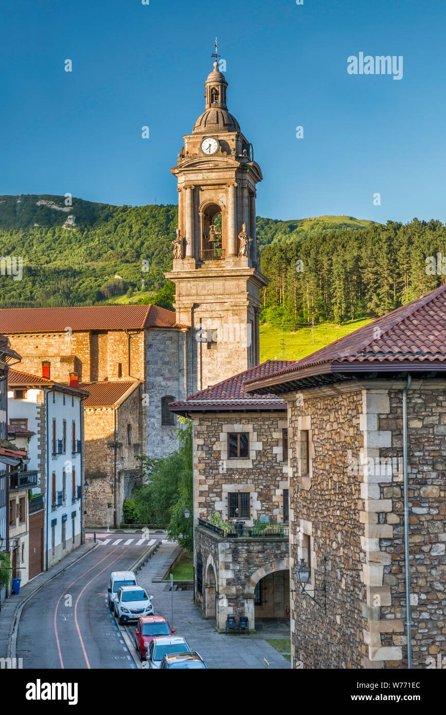 Iglesia de San Miguel Arcángel, parish church in Oñati, Gipuzkoa province, Basque Country, Spain Stock Photo