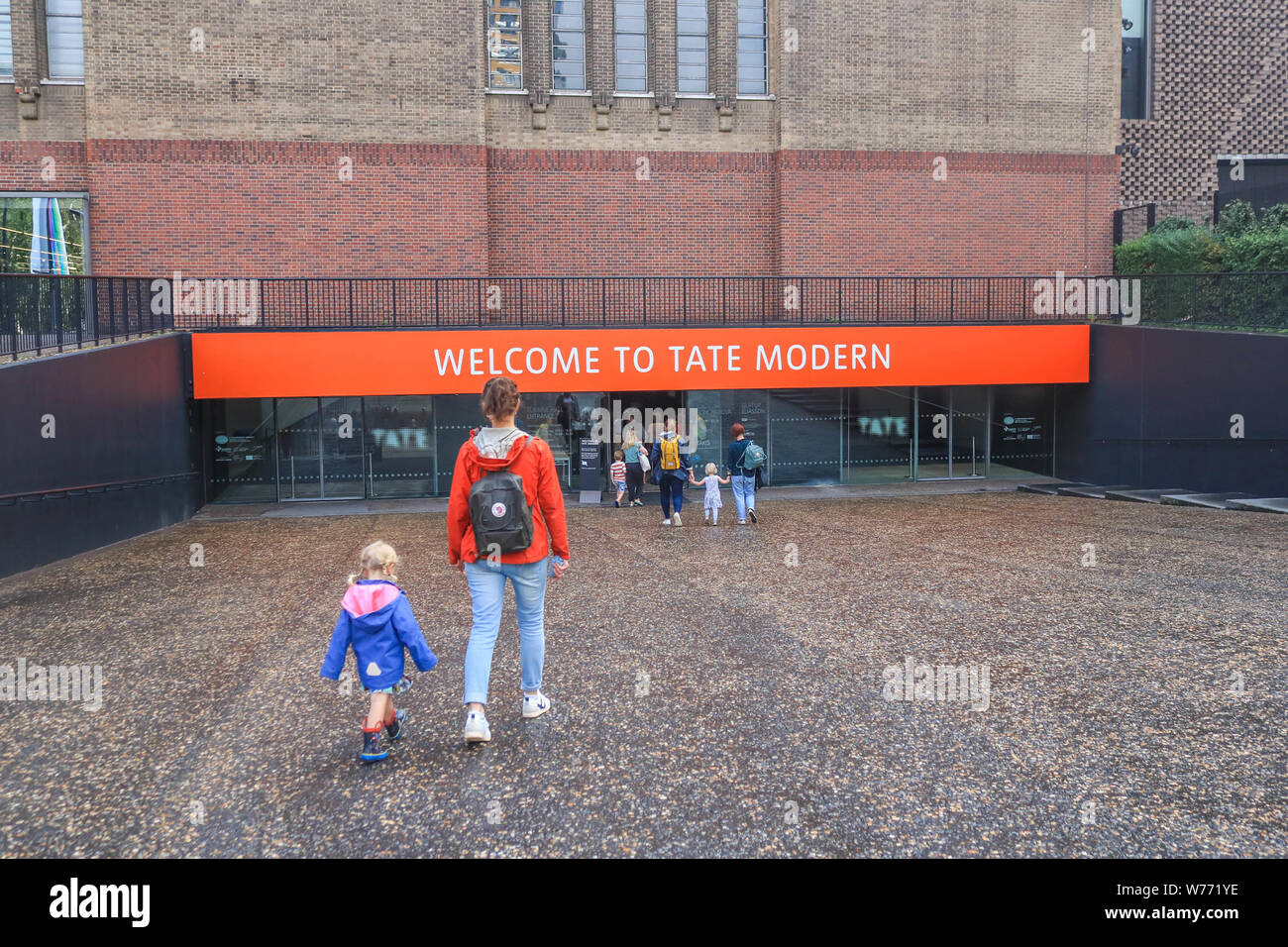 London UK. 5th August 2019. Visitors enter the Tate Modern Bankside which  was closed to the public after Police were called on Sunday, 4 August  following reports that a 6-year-old boy was