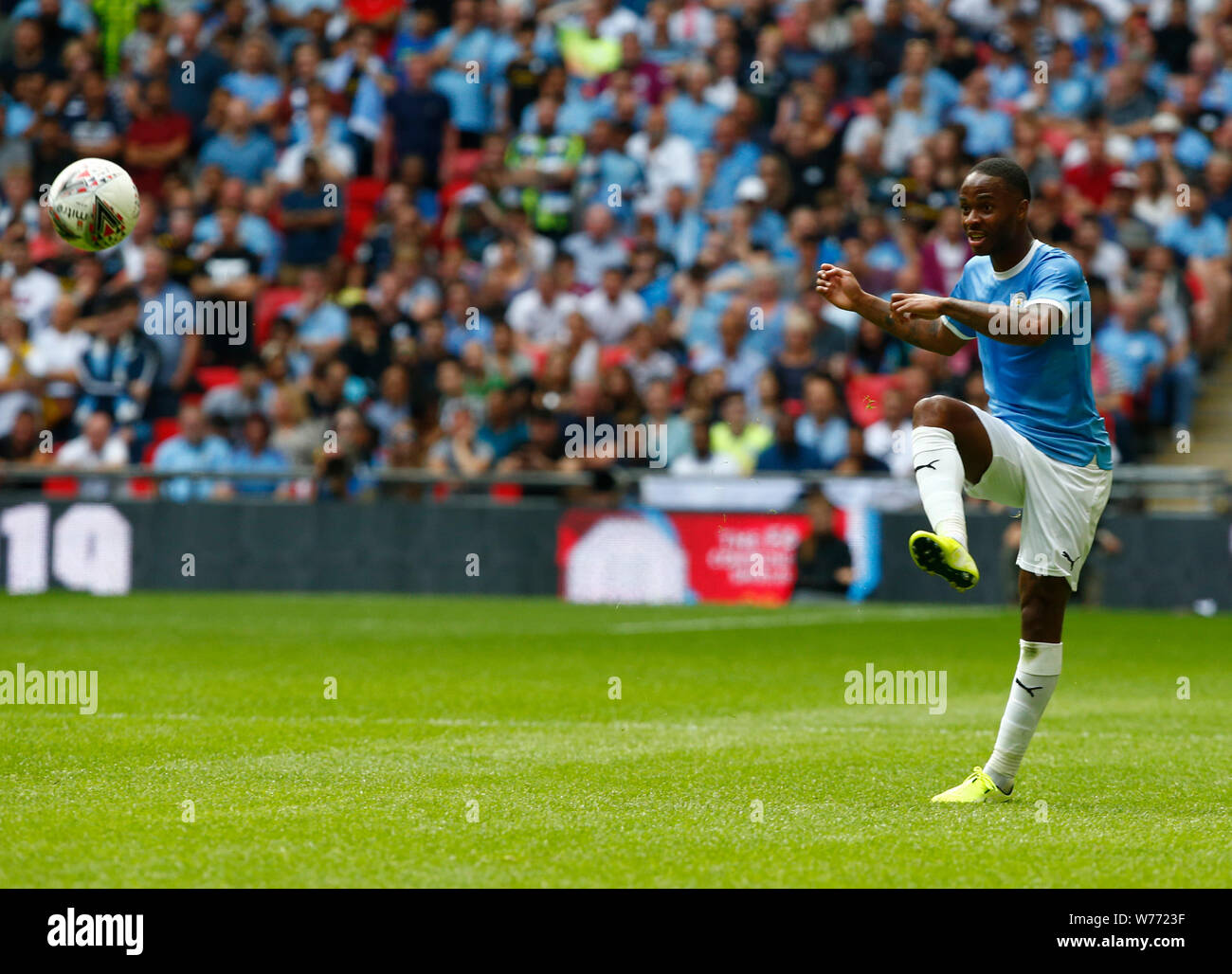 London, UK. 04th Aug, 2019. LONDON, ENGLAND. AUGUST 04: Manchester City's Raheem Sterling during The FA Community Shield between Liverpool and Manchester City at Wembley Stadium on August 04, 2019 in London, England. Credit: Action Foto Sport/Alamy Live News Stock Photo