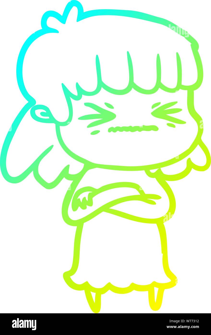 cold gradient line drawing of a cartoon angry girl Stock Vector Image ...