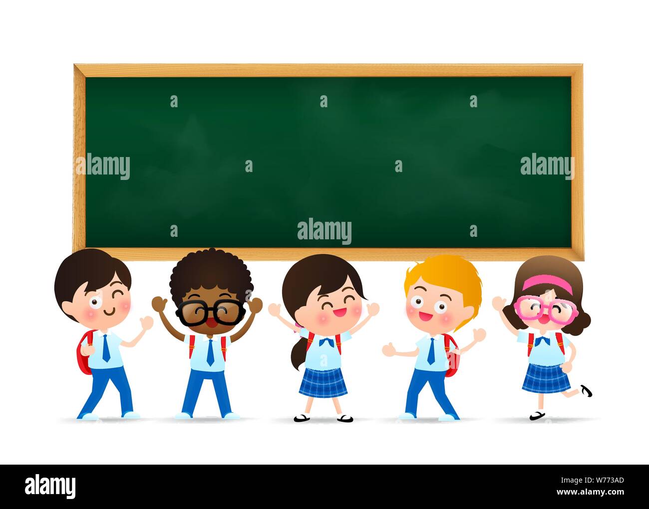 Student cartoon the boy and girl standing smile with happiness against  blank black board with copy space for education concept vector illustration  Stock Vector Image & Art - Alamy