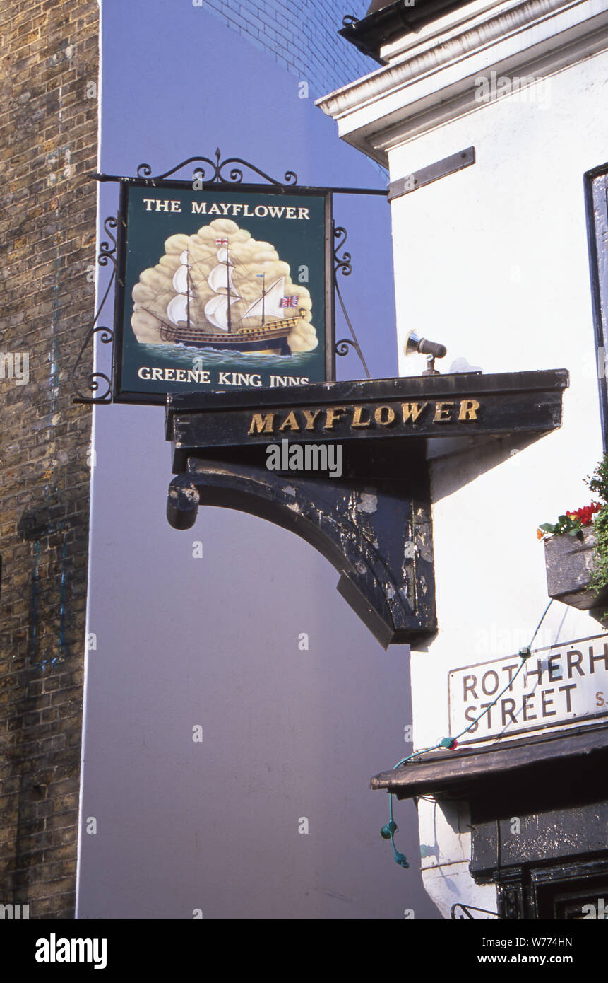 Pub sign, The Mayflower, Rotherhithe Street, London Stock Photo