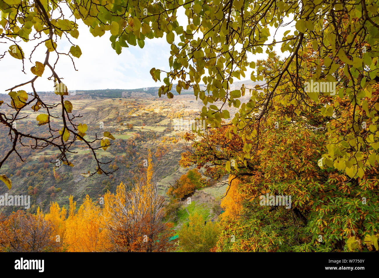 wide angle view in the Alpujarras, Sierra Nevada in Spain at fall Stock Photo