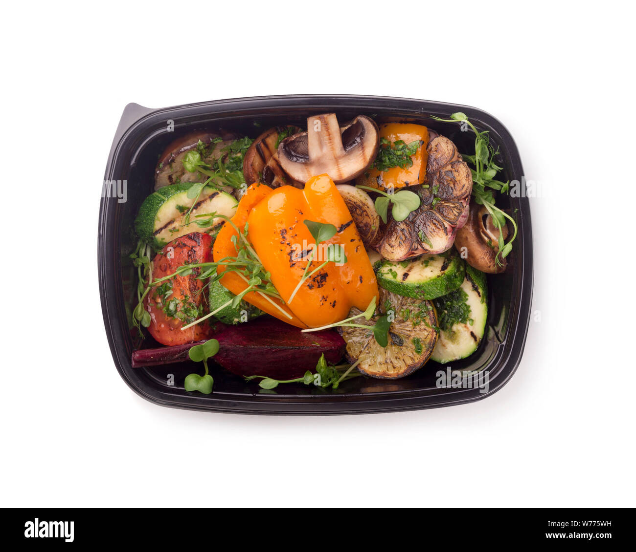 Grilled vegetables in black delivery box for Diet nutrition Stock Photo