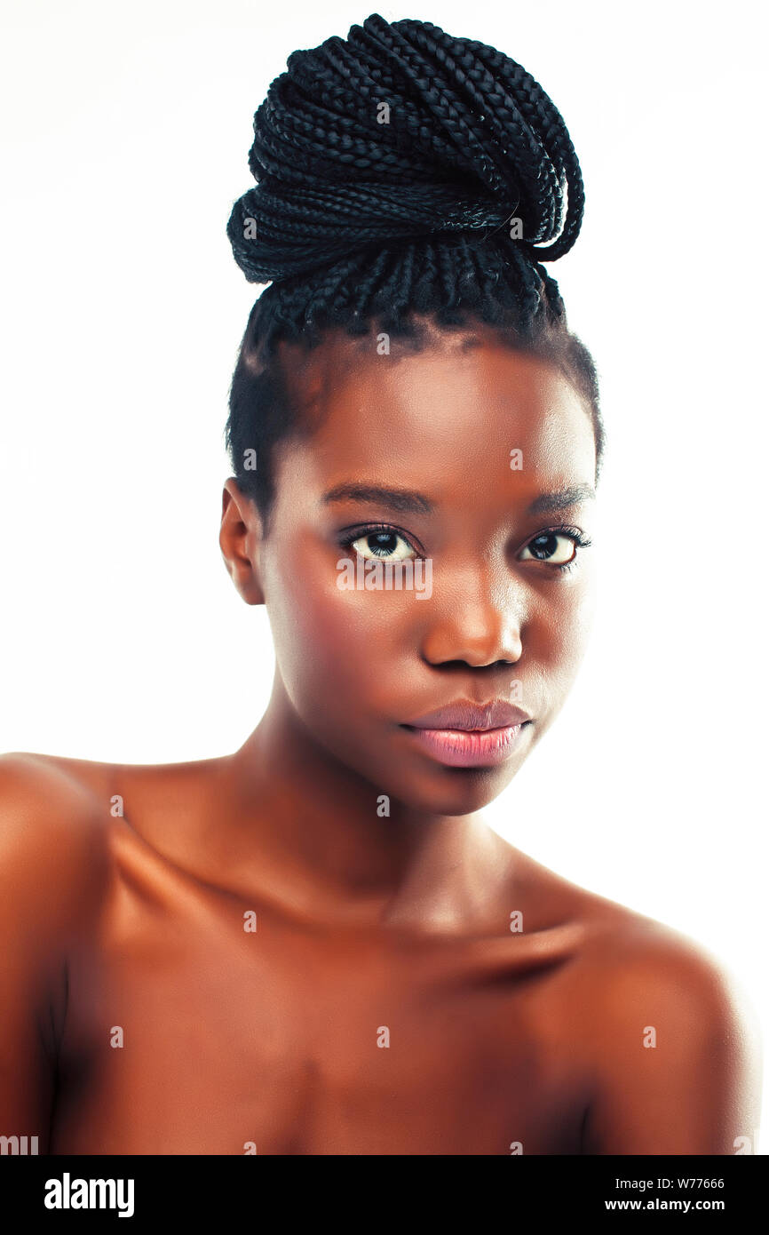 Young Pretty African American Woman With Natural Makeup Taking
