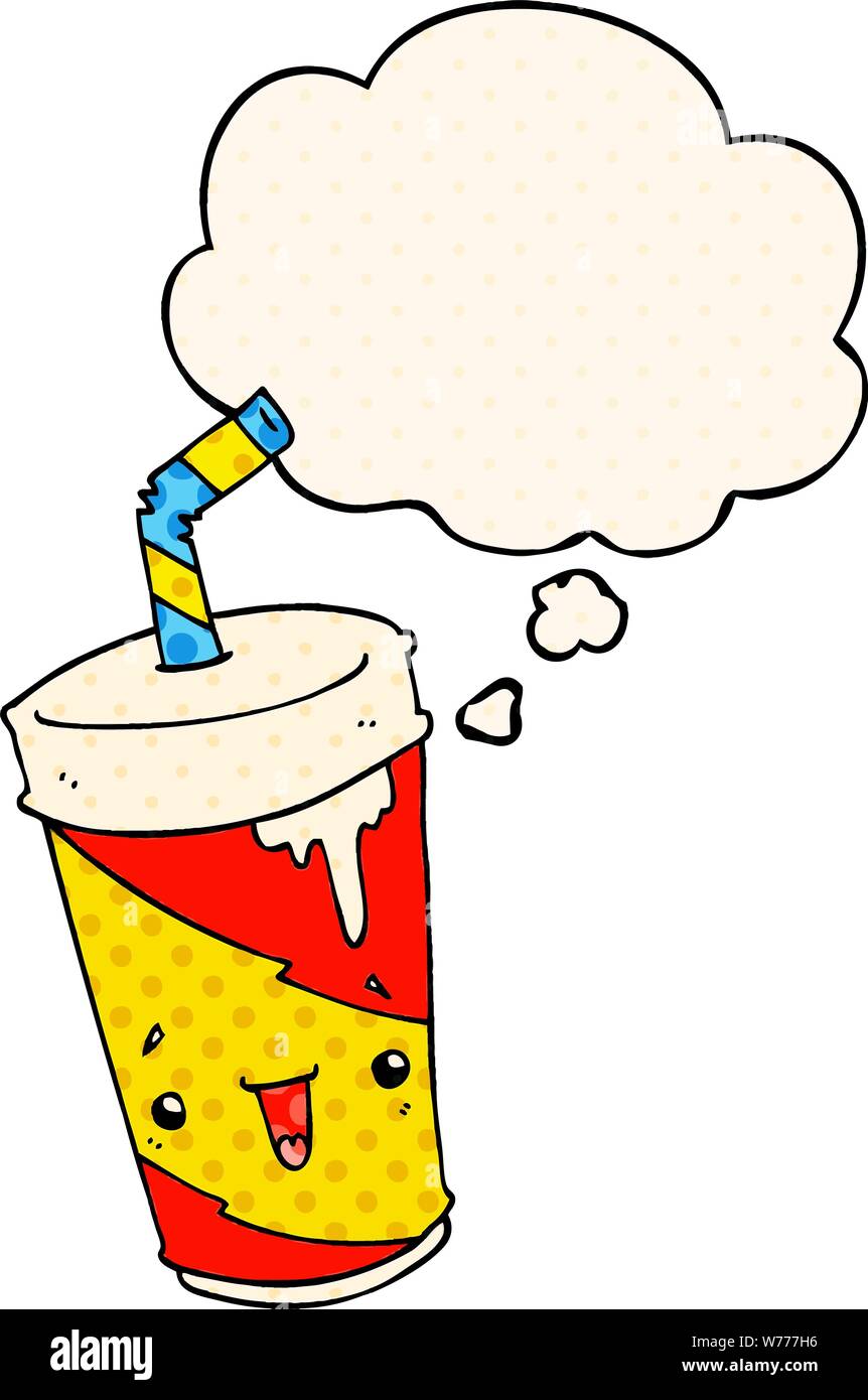 cartoon soda cup with thought bubble in comic book style Stock Vector ...