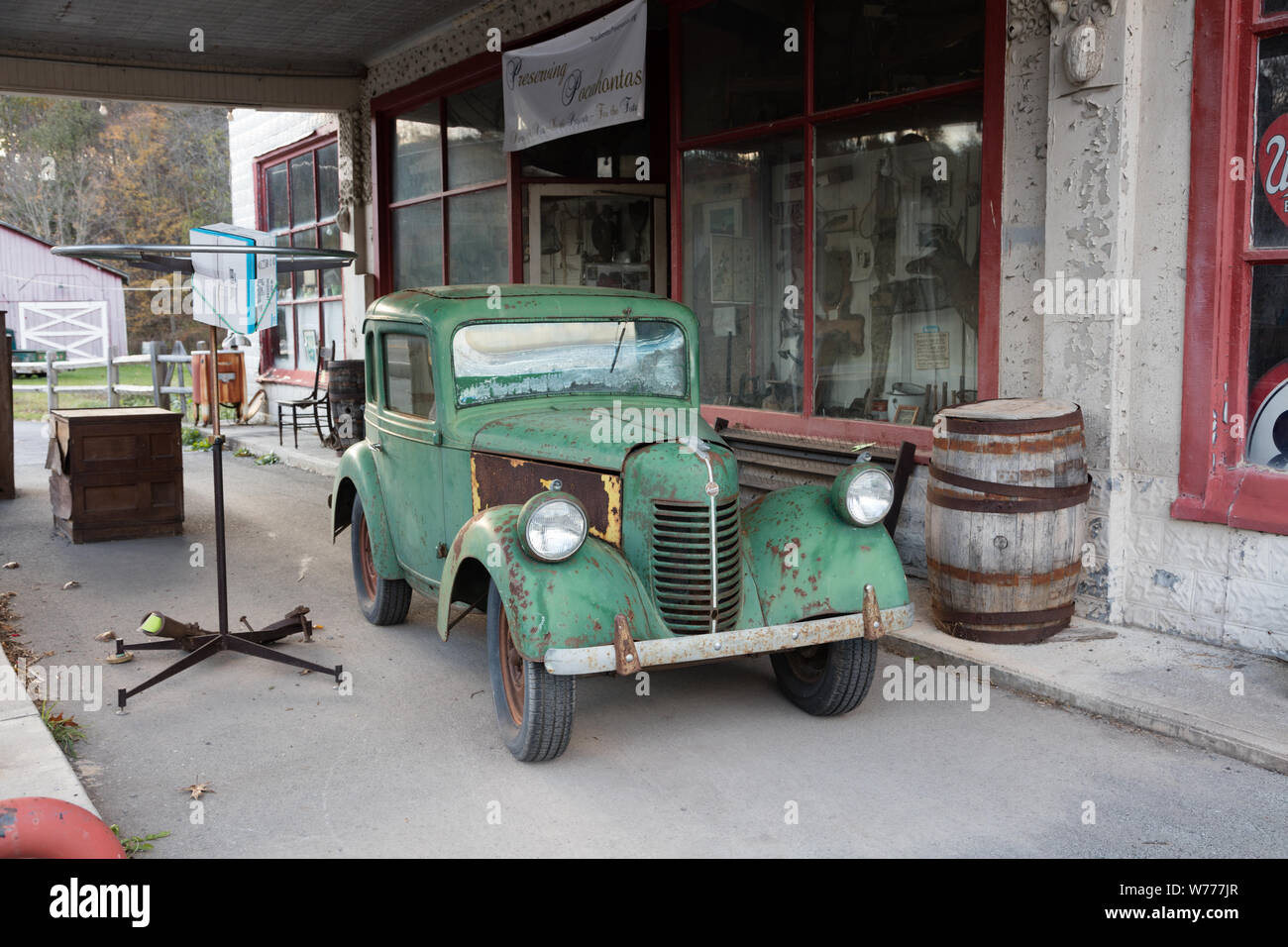 A car befitting the vintage of its surroundings at Sharp's Country Store in Slaty Fork, an unincorporarted town in Pocahontas County, West Virginia Physical description: 1 photograph : digital, tiff file, color.  Notes: Purchase; Carol M. Highsmith Photography, Inc.; 2015; (DLC/PP-2015:055).; Stock Photo