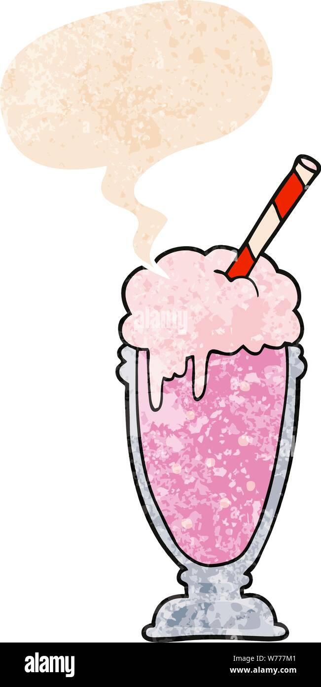 Cartoon Milkshake With Speech Bubble In Grunge Distressed Retro Textured Style Stock Vector Image Art Alamy