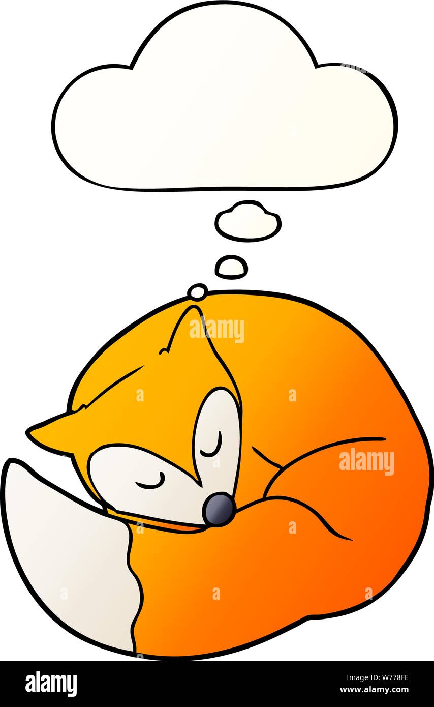cartoon sleeping fox with thought bubble in smooth gradient style Stock Vector